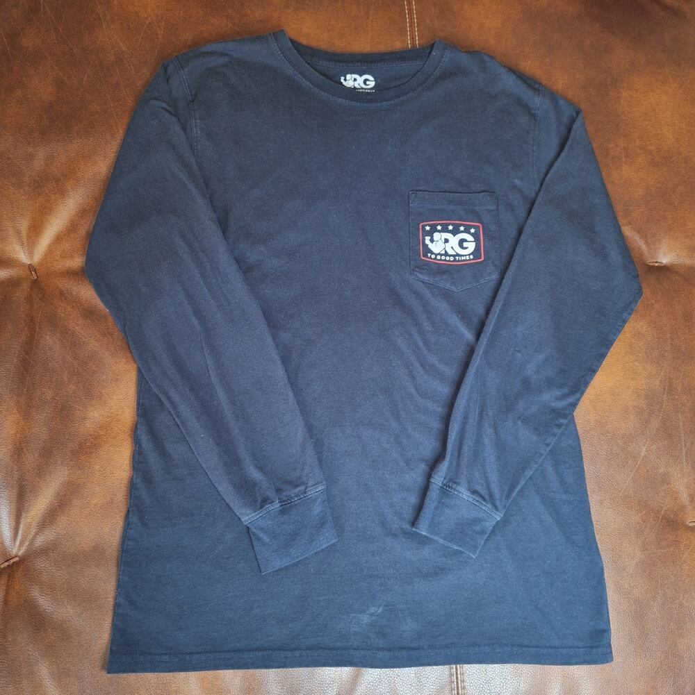 Rowdy Gentleman Mens Reagan Bush 84 Long Sleeve Pocket T Shirt Navy Blue EUC -.L